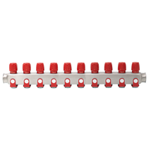Rozsdamentes acél szelepes osztó 10 körös piros csapokkal 1"x 3/4" (EVP-DSD3411-10R)