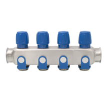 Rozsdamentes acél szelepes osztó 4 körös kék csapokkal 1&quot;x 3/4&quot; (EVP-DSD3411-4A)