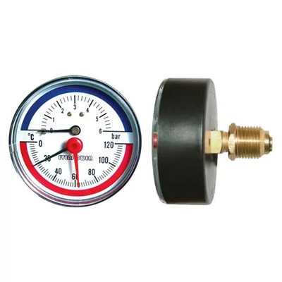 Hőmérő és nyomásmérő, hátsó 6 bar visszacsapó szeleppel.1/2" (BAR-AT06T)