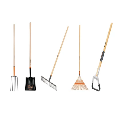 Kerti szerszám (ásó, vasvilla, gereblye, fűseprű, kapa) Szuper csomag (PIR-P_BPJ-5_R-16M_EMX-18_ACT-HOE)