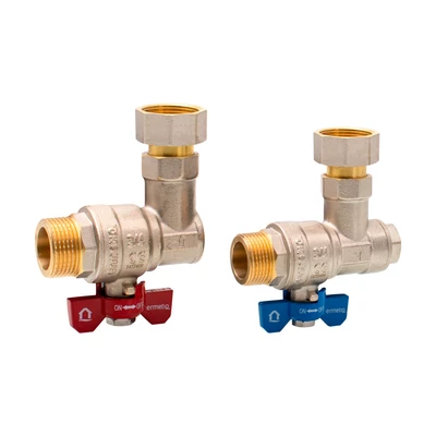 Golyóscsap pillangó karos Hollandis, SCW617N sárgaréz, kazánbekötő szett, 2 darabos sarokcsap készlet hollandi anyával 2x3/4" MF (ER-CHS34-2)