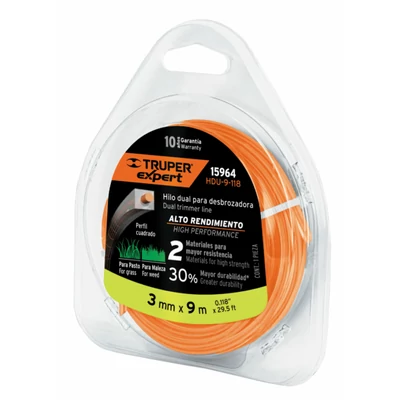 Fűkasza damil (3 mm x 9 m) rugalmas polimer belső, négyzet profil (HDU-9-118)