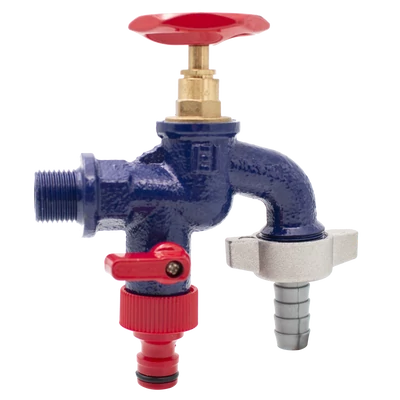 Kerti csap öntöttvas tömlővéggel, dupla kifolyóval festett kék 1/2" (ION-RA12D)