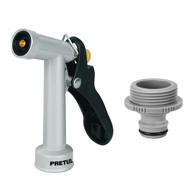 Locsolópisztoly csatlakozóval (2 szóráskép) strapabíró, fém, 10 cm  (PIM-4_CLICK-M)