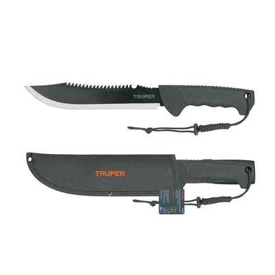 Bozótvágó kés, machete akasztóval, 25 cm penge hossz, fröccsöntött rezgéscsillapító nyél+ tokkal (MACH-10X)
