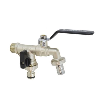 Kerti csap tömlővég+gyorscsatlakozó vég, karos 1/2" (Nikkelezett sárgaréz test)(RB-RA12D)