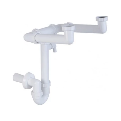 Helytakarékos csőszifon 6/4", kétmedencés , mosógép csatlakozóval, 40 mm-es (STY-642)