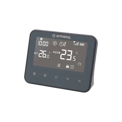 Termosztát, Programozható, vezeték nélküli, RF, 868 MHz, LCD kijelző, kompatibilis az átjáróval és a vezérlőegységgel Ermetiq TA-HR02,  (TA-WT20)
