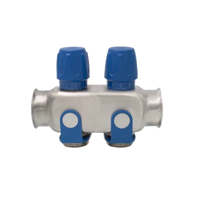 Rozsdamentes acél szelepes osztó  2 körös kék csapokkal 1"x 3/4" (EVP-DSD3411-2A)