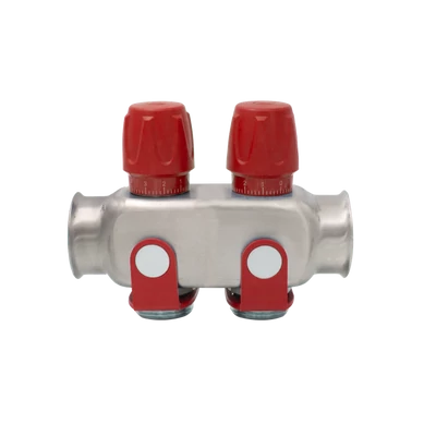 Rozsdamentes acél szelepes osztó  2 körös piros csapokkal 1"x 3/4" (EVP-DSD3411-2R)