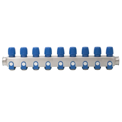 Rozsdamentes acél szelepes osztó  9 körös kék csapokkal 1"x 3/4" (EVP-DSD3411-9A)