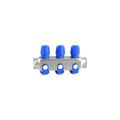 Rozsdamentes acél szelepes osztó  3 körös kék csapokkal 1"x 3/4" (EVP-DSD3411-3A)