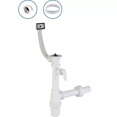 Egymedencés mosogatószifon, túlfolyóval, mosogatógép csatlakozóval, leeresztőszeleppel, Ø40 mm-es elfolyással(STY-538-1)