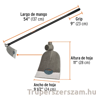 Kép 2/2 - Truper kapa, horoló, fej 24x28 cm, nyél 137 cm, kalapács sarokkal (AOM-3M)