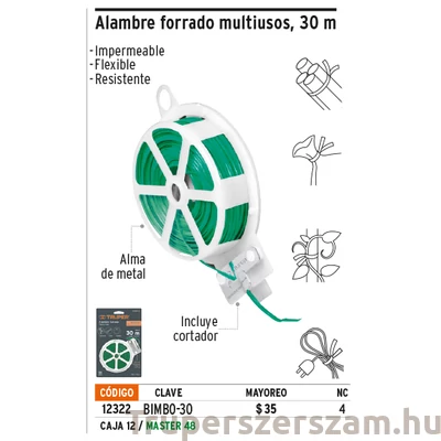 Kép 2/2 - Kötözőanyag, fémszál műanyag bevonattal, zöld színű (BIMBO-30)