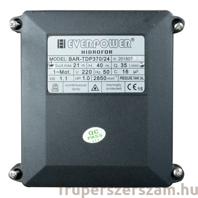 Kép 2/3 - Víznyomásemelő berendezés kilökővel 1.1KW 24L(hidrofor)(BAR-TDP370-24)