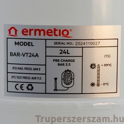 Kép 3/3 - Tágulási tartály, függőleges, szaniter hideg-meveg vizes, 3/4" - 18 l (BAR-VT18A)