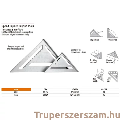 Kép 2/2 - Talpas derékszög vonalzó 18 cm (ET-7A)