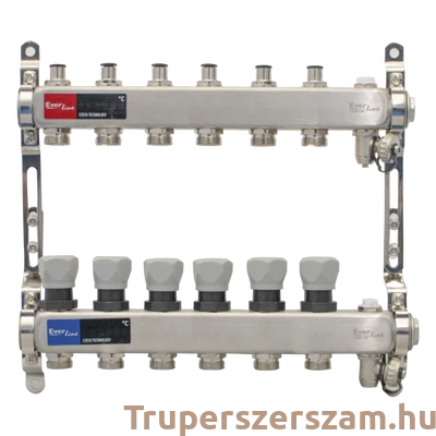 Kép 1/3 - Szelepes Osztó-gyűjtő, INOX 6 körös 1”x3/4” osztóvéggel (nem autómata)(EVP-DSA3411-6)