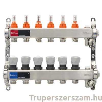 Kép 1/3 - Padlófűtés áramlásmérős osztó-gyűjtő 2-3-4-5-6-7-8-9-10-11-12 körös, osztóvéggel (nem autómata) (EVP-DSB3411)