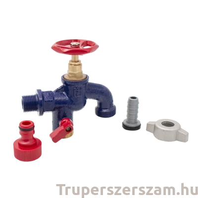 Kép 2/3 - Kerti csap öntöttvas tömlővéggel, dupla kifolyóval festett kék 1/2" (ION-RA12D)