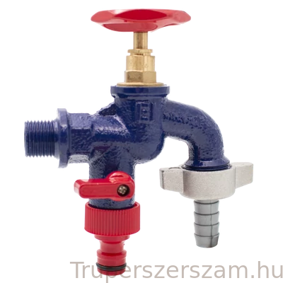 Kép 1/3 - Kerti csap öntöttvas tömlővéggel, dupla kifolyóval festett kék 1/2" (ION-RA12D)