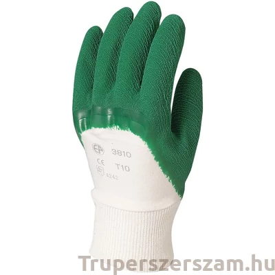 Kép 1/2 - Pamutra, ökölcsontig mártott, zöld latex kesztyű méret:7-8-9-10