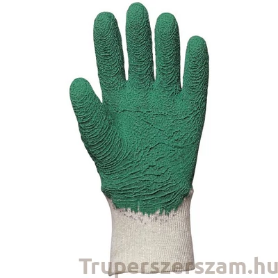 Kép 2/2 - Pamutra, ökölcsontig mártott, zöld latex kesztyű méret:7-8-9-10