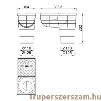 Kép 2/2 - Kültéri víznyelő, eresz bekötéssel, ráccsal Ø110/125 mm-es (KV-110-125)