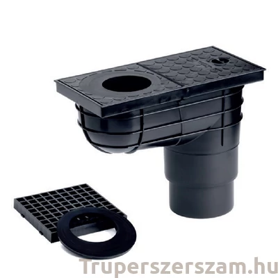 Kép 1/2 - Kültéri víznyelő, eresz bekötéssel, ráccsal, levélfogó kosárral Ø110/125 mm-es (KV-110-125)