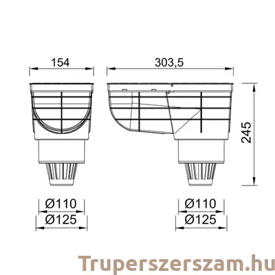 Kép 2/2 - Kültéri víznyelő, eresz bekötéssel, levélfogó kosárral, Ø110/125 mm-es (KV-110)