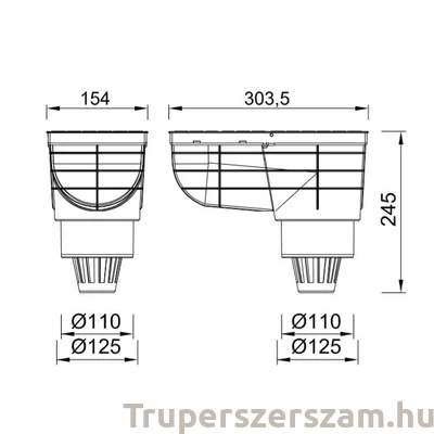 Kép 2/2 - Kültéri víznyelő, eresz bekötéssel, levélfogó kosárral, Ø110/125 mm-es (KV-110)
