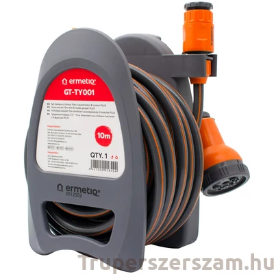 Kép 1/2 - Tömlődob készlet 10 m-es 1/2" tömlővel és 8 üzemmódú szórófejjel PLUS (GT-TY001)