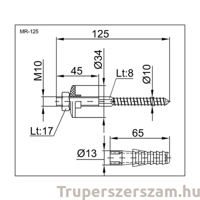 Kép 2/2 - Mosdórögzítő csavar 10×125 mm-es (MR-125)