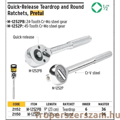 Kép 2/2 - Racsnis hajtókar 1/2" (M-1252PB)