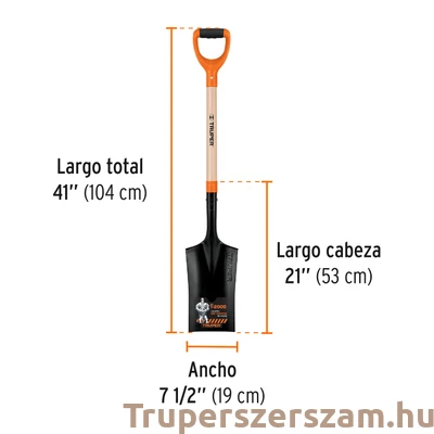 Kép 2/2 - Truper szögletes ásó, teljes hossz: 104 cm (PES-P)