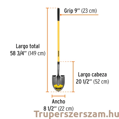 Kép 2/2 - Truper hosszú nyelű ásó, üvegszálas nyéllel (PRL-F)