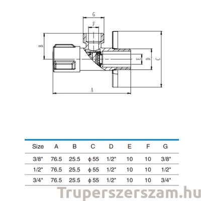 Kép 2/2 - Kerámiabetétes sarokcsap, sarokszelep, 1/2", (RB-CS12)