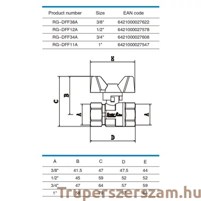 Kép 2/2 - Gáz golyóscsap pillangó karos BB  1/2" (RG-DFF12A)