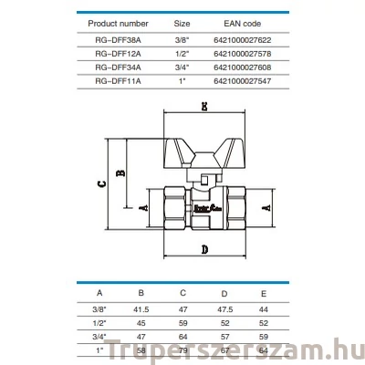 Kép 2/2 - Gáz golyóscsap pillangó karos BB  1/2" (RG-DFF12A)