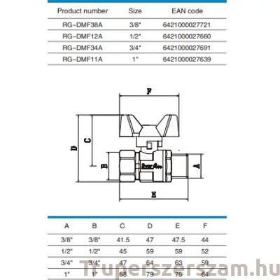 Kép 2/2 - Gáz golyóscsap pillangó karos KB  3/4" fix, PN40 bar (RG-DMF34A)