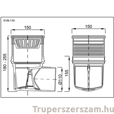 Kép 2/2 - Kültéri víznyelő 110-es oldalsó kifolyással (KVB-110)