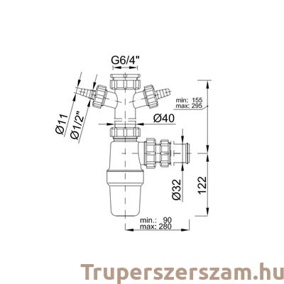 Kép 2/2 - Kondenz víz szifon kettős csatlakozóval 6/4", Ø32 mm-es elfolyással, kettős bűzzárral (STY-301-32)