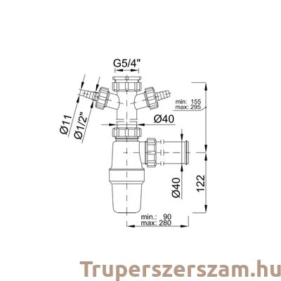 Kép 2/2 - Kondenz víz szifon kettős csatlakozóval 5/4", Ø40 mm-es elfolyással, kettős bűzzárral (STY-301)