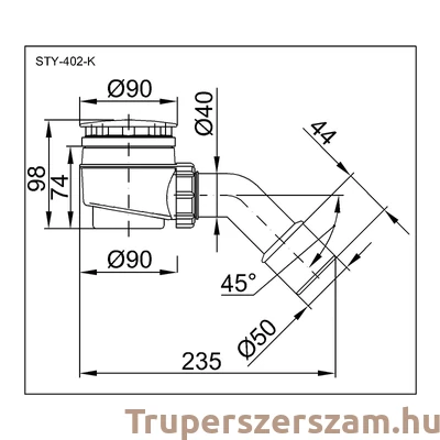 Kép 2/2 - Zuhanytálca szifon 50 mm (STY-402-K)