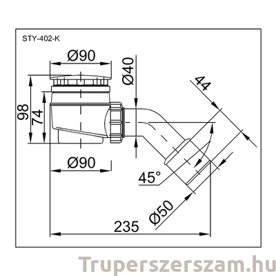 Kép 2/2 - Zuhanytálca szifon 50 mm (STY-402-K)