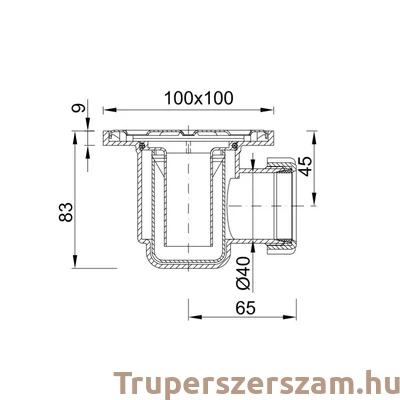 Kép 2/2 - Padlószifon, cső nélkül, 100×100-as, (STY-508-2)