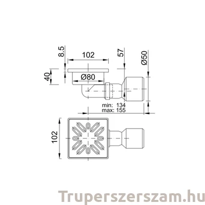 Kép 2/2 - Zuhanytálca szifon, oldalsó kifolyású, rozsdamentes (STY-508-50)