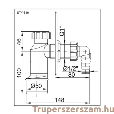 Kép 2/2 - Mosógépszifon, falba szerelhető, fehér előlappal (STY-510)