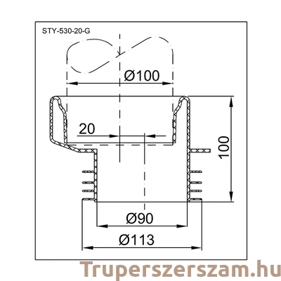 Kép 2/2 - WC bekötő, 20 mm-es eltolású, gumi (STY-530-20-G)